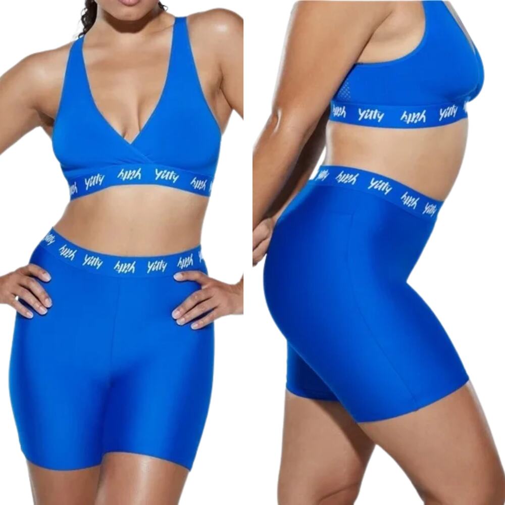 YITTY Shapewear Lizzo X Fabletics Blue High Rise Biker Shorts Large Workout Gym